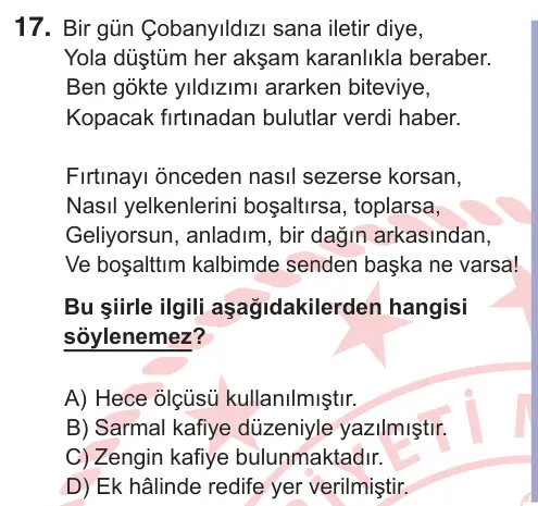 11. Sınıf Türk Dili ve Edebiyatı 2026 İOKBS Bursluluk Sınavı 17. Soru görseli