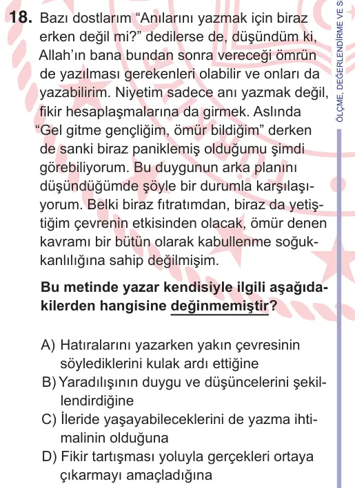 11. Sınıf Türk Dili ve Edebiyatı 2026 İOKBS Bursluluk Sınavı 18. Soru görseli