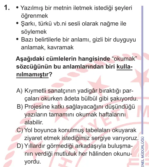 11. Sınıf Türk Dili ve Edebiyatı 2026 İOKBS Bursluluk Sınavı 1. Soru görseli