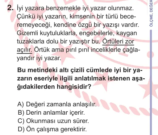 11. Sınıf Türk Dili ve Edebiyatı 2026 İOKBS Bursluluk Sınavı 2. Soru görseli
