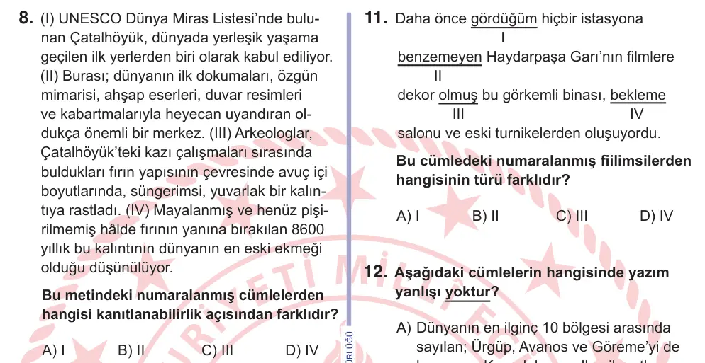 11. Sınıf Türk Dili ve Edebiyatı 2026 İOKBS Bursluluk Sınavı 8. Soru görseli