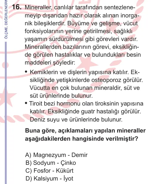 11. Sınıf Fen Bilimleri 2026 İOKBS Bursluluk Sınavı 16. Soru görseli