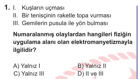 11. Sınıf Fen Bilimleri 2026 İOKBS Bursluluk Sınavı 1. Soru görseli