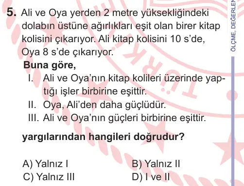 11. Sınıf Fen Bilimleri 2026 İOKBS Bursluluk Sınavı 5. Soru görseli