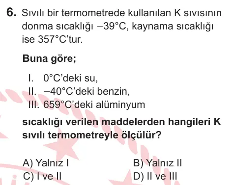 11. Sınıf Fen Bilimleri 2026 İOKBS Bursluluk Sınavı 6. Soru görseli