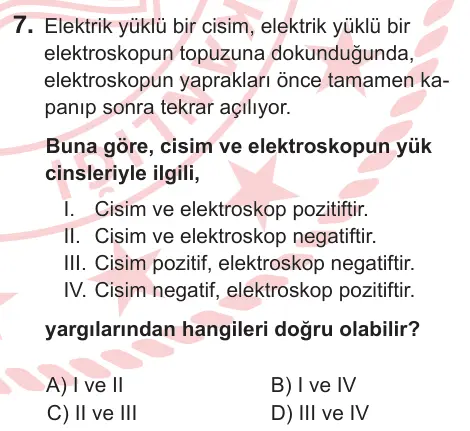 11. Sınıf Fen Bilimleri 2026 İOKBS Bursluluk Sınavı 7. Soru görseli