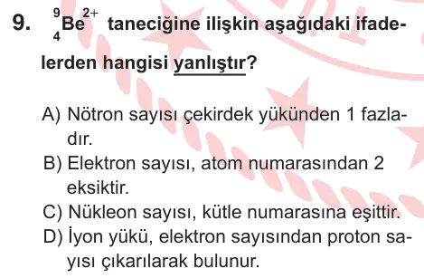 11. Sınıf Fen Bilimleri 2026 İOKBS Bursluluk Sınavı 9. Soru görseli