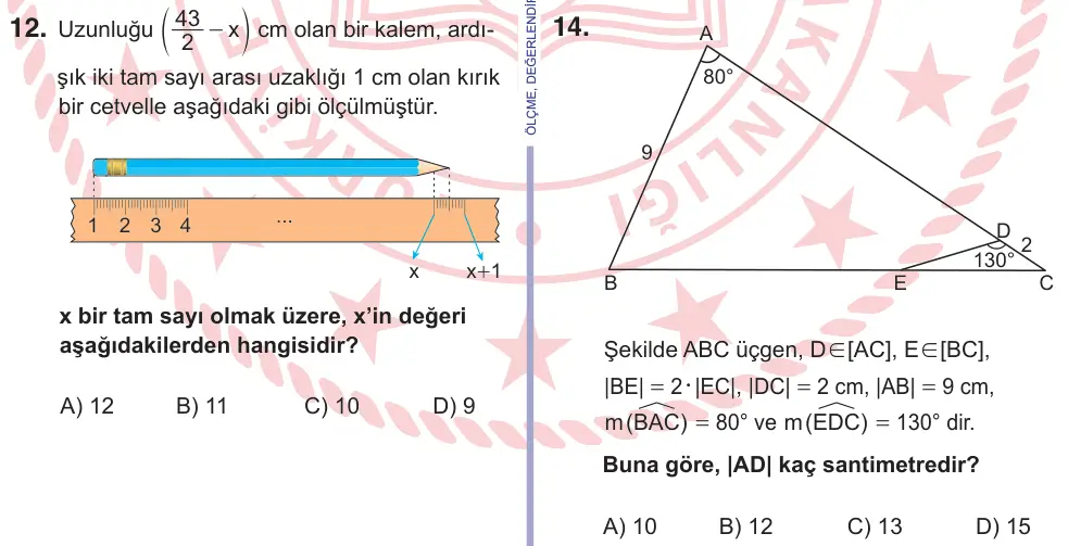 11. Sınıf Matematik 2026 İOKBS Bursluluk Sınavı 14. Soru görseli