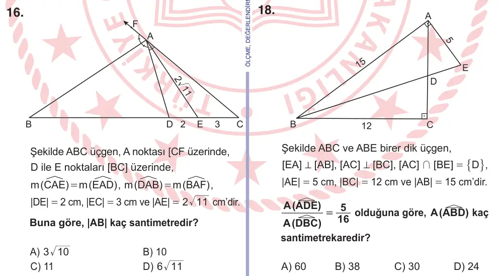 11. Sınıf Matematik 2026 İOKBS Bursluluk Sınavı 16. Soru görseli