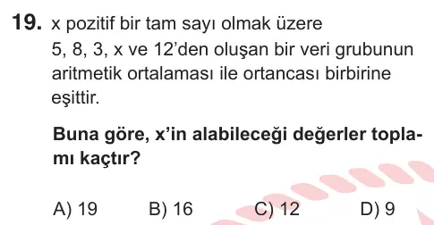11. Sınıf Matematik 2026 İOKBS Bursluluk Sınavı 19. Soru görseli