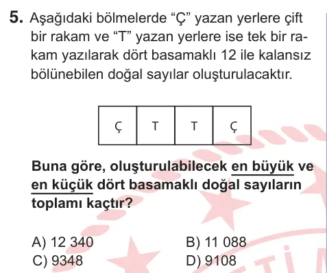 11. Sınıf Matematik 2026 İOKBS Bursluluk Sınavı 5. Soru görseli