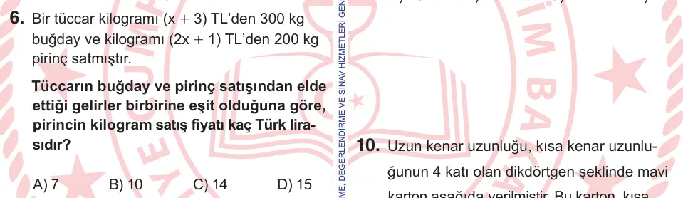 11. Sınıf Matematik 2026 İOKBS Bursluluk Sınavı 6. Soru görseli