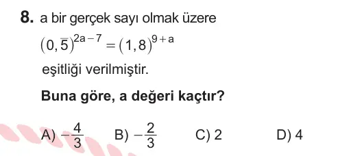 11. Sınıf Matematik 2026 İOKBS Bursluluk Sınavı 8. Soru görseli