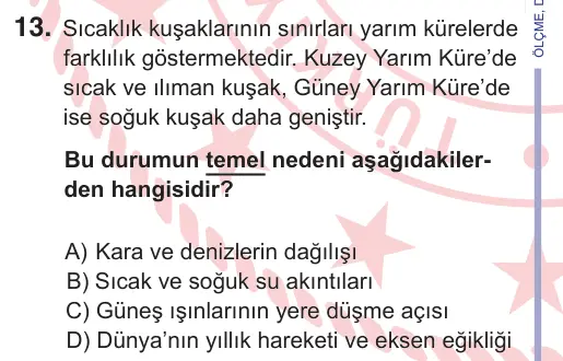 11. Sınıf Sosyal Bilgiler 2026 İOKBS Bursluluk Sınavı 13. Soru görseli