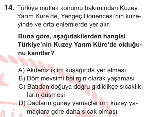 11. Sınıf Sosyal Bilgiler 2026 İOKBS Bursluluk Sınavı 14. Soru görseli
