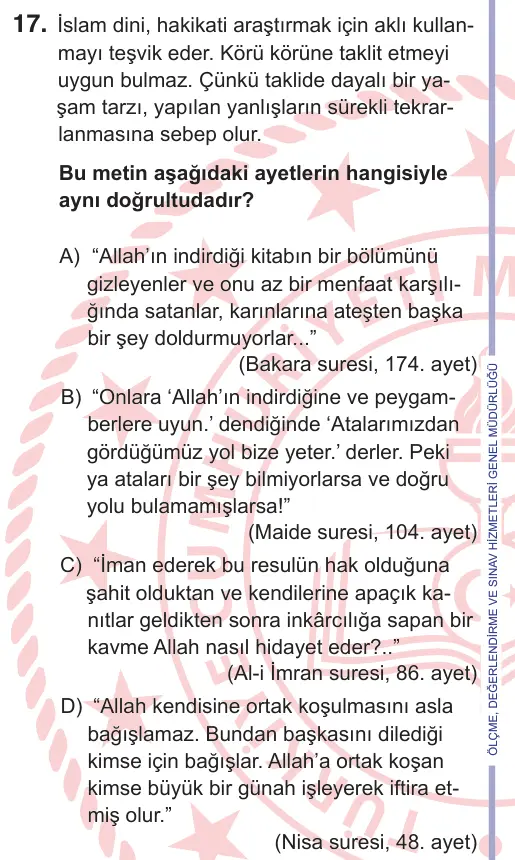 11. Sınıf Sosyal Bilgiler 2026 İOKBS Bursluluk Sınavı 17. Soru görseli