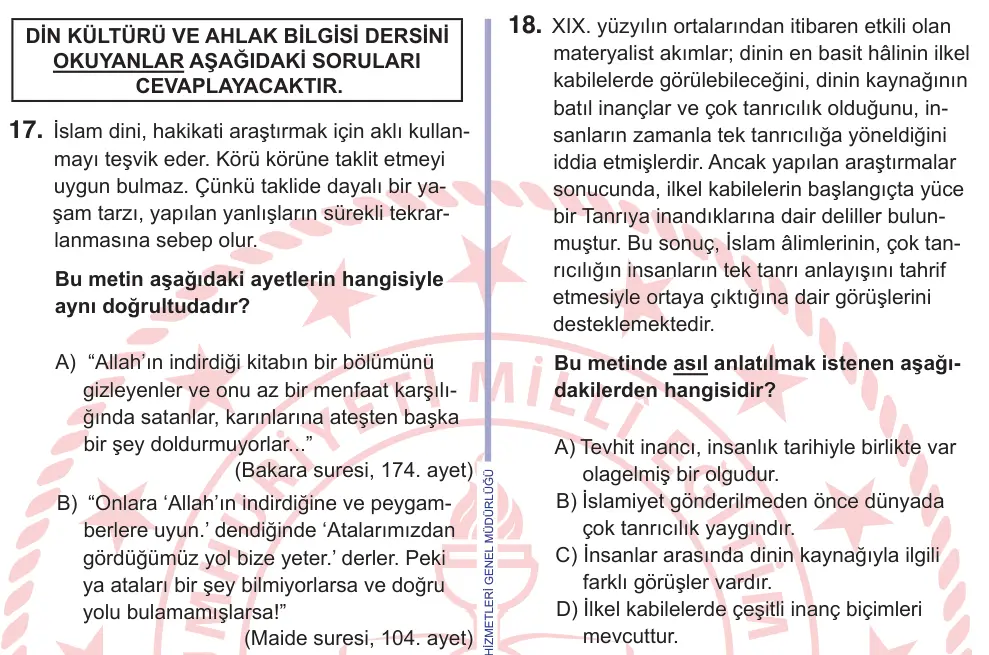 11. Sınıf Sosyal Bilgiler 2026 İOKBS Bursluluk Sınavı 18. Soru görseli
