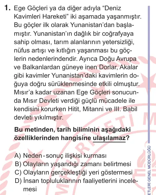 11. Sınıf Sosyal Bilgiler 2026 İOKBS Bursluluk Sınavı 1. Soru görseli
