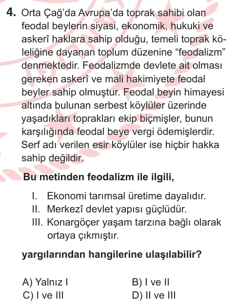 11. Sınıf Sosyal Bilgiler 2026 İOKBS Bursluluk Sınavı 4. Soru görseli