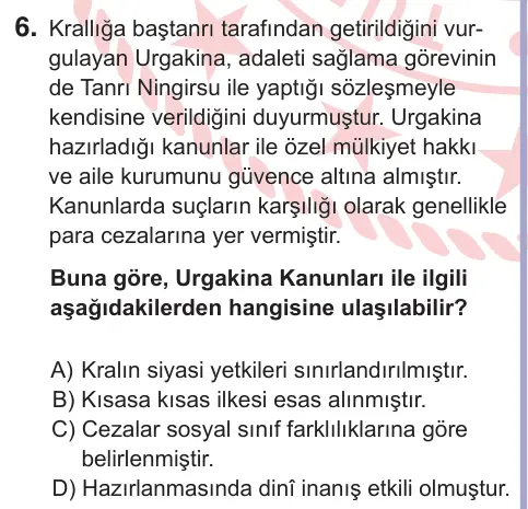 11. Sınıf Sosyal Bilgiler 2026 İOKBS Bursluluk Sınavı 6. Soru görseli