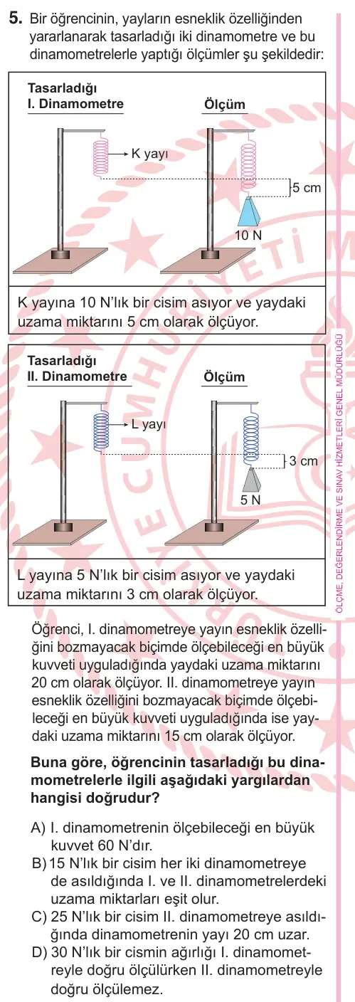 5. Sınıf Fen Bilimleri 2026 İOKBS Bursluluk Sınavı 5. Soru görseli