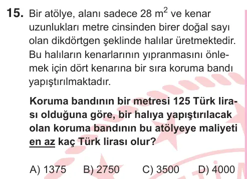 5. Sınıf Matematik 2026 İOKBS Bursluluk Sınavı 15. Soru görseli