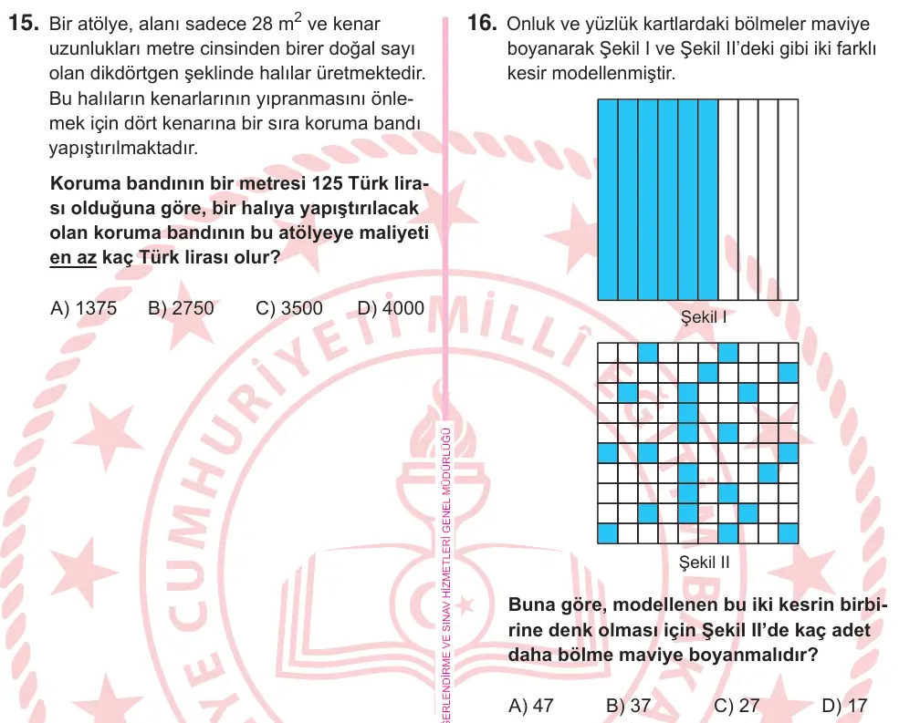 5. Sınıf Matematik 2026 İOKBS Bursluluk Sınavı 16. Soru görseli