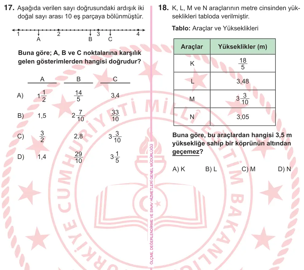 5. Sınıf Matematik 2026 İOKBS Bursluluk Sınavı 17. Soru görseli
