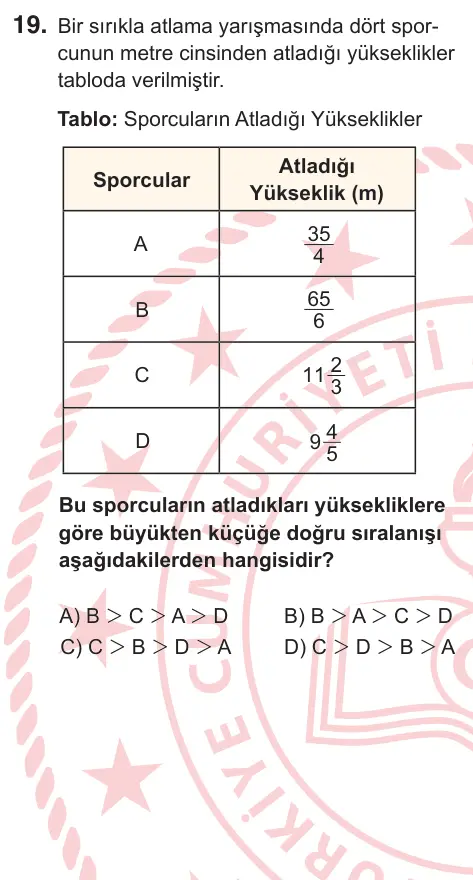 5. Sınıf Matematik 2026 İOKBS Bursluluk Sınavı 19. Soru görseli