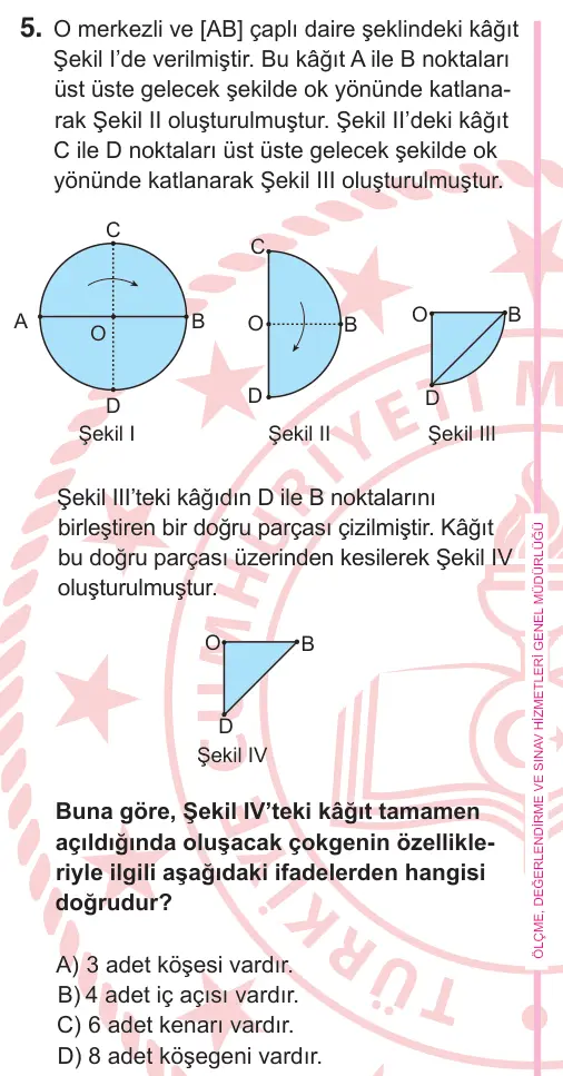 5. Sınıf Matematik 2026 İOKBS Bursluluk Sınavı 5. Soru görseli