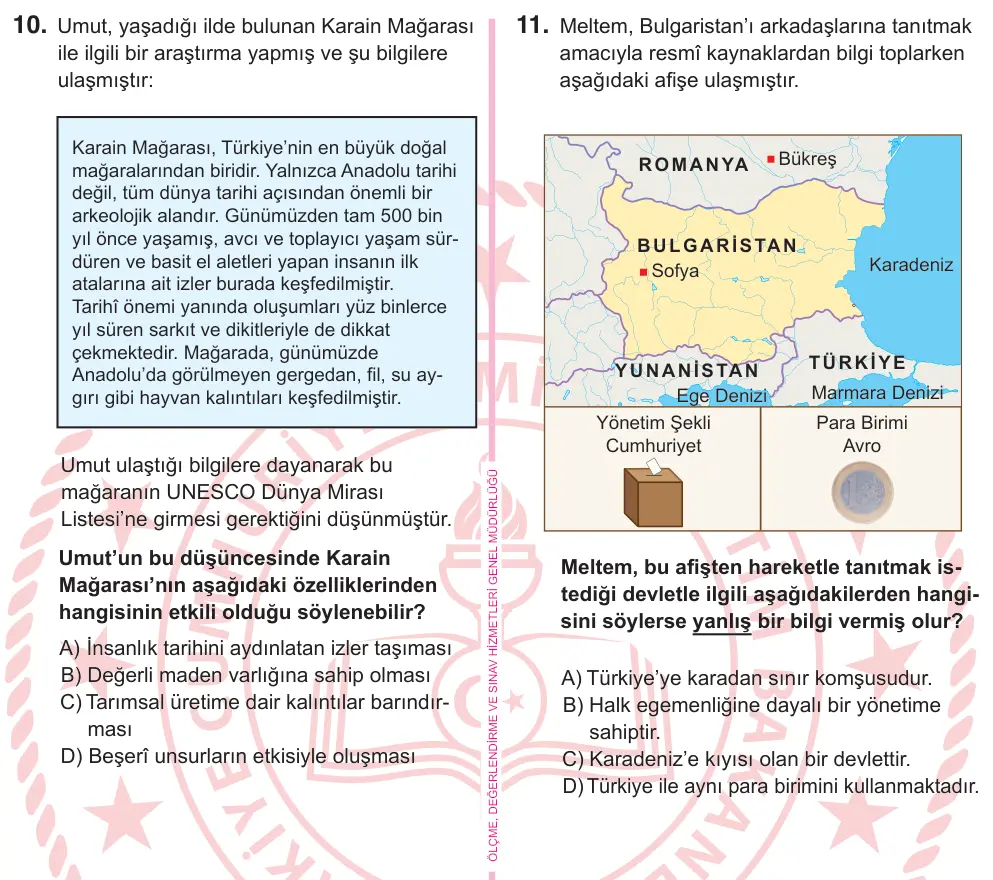 5. Sınıf Sosyal Bilgiler 2026 İOKBS Bursluluk Sınavı 10. Soru görseli