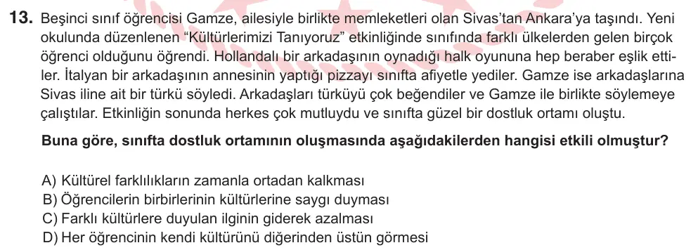 5. Sınıf Sosyal Bilgiler 2026 İOKBS Bursluluk Sınavı 13. Soru görseli (1/2)
