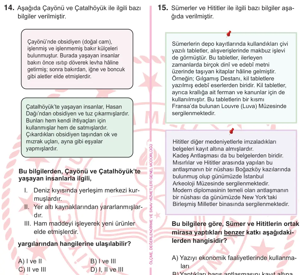 5. Sınıf Sosyal Bilgiler 2026 İOKBS Bursluluk Sınavı 14. Soru görseli