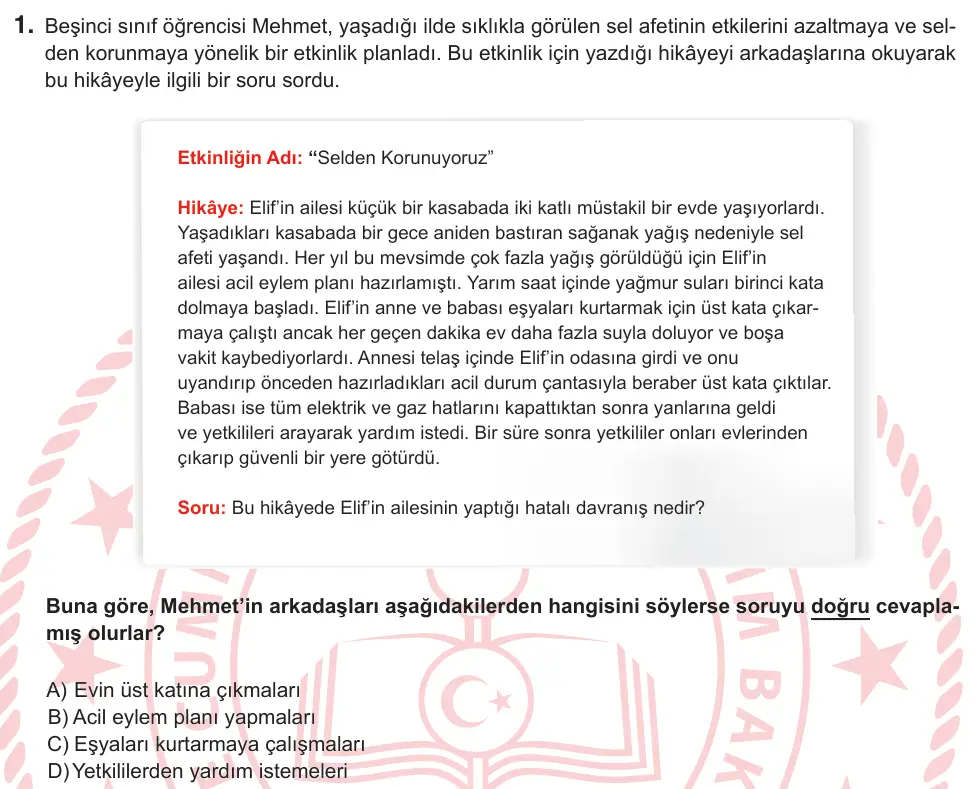 5. Sınıf Sosyal Bilgiler 2026 İOKBS Bursluluk Sınavı 1. Soru görseli