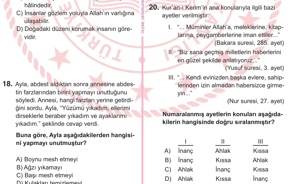 5. Sınıf Sosyal Bilgiler 2026 İOKBS Bursluluk Sınavı 20. Soru görseli (1/4)