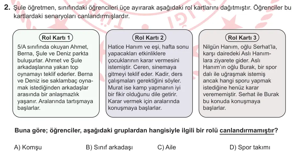 5. Sınıf Sosyal Bilgiler 2026 İOKBS Bursluluk Sınavı 2. Soru görseli