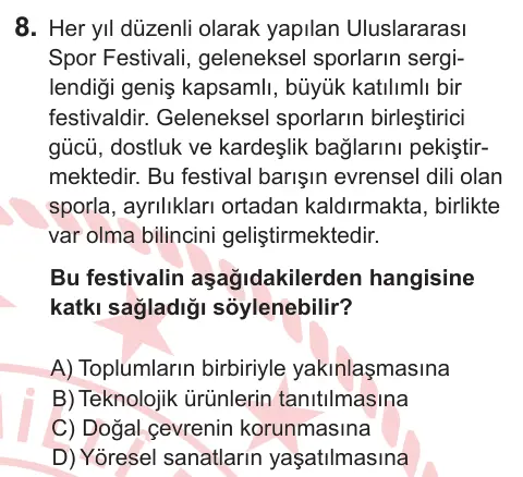 5. Sınıf Sosyal Bilgiler 2026 İOKBS Bursluluk Sınavı 8. Soru görseli