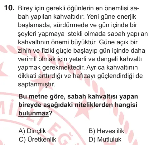 5. Sınıf Türkçe 2026 İOKBS Bursluluk Sınavı 10. Soru görseli