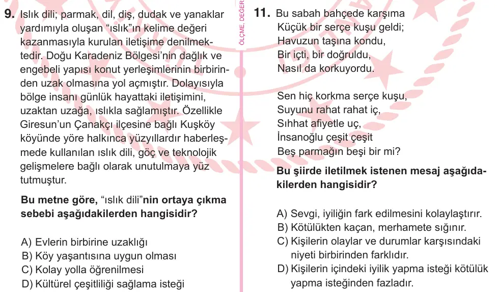 5. Sınıf Türkçe 2026 İOKBS Bursluluk Sınavı 11. Soru görseli