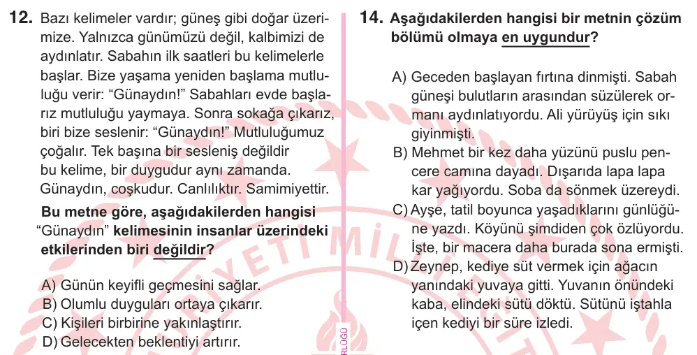 5. Sınıf Türkçe 2026 İOKBS Bursluluk Sınavı 12. Soru görseli