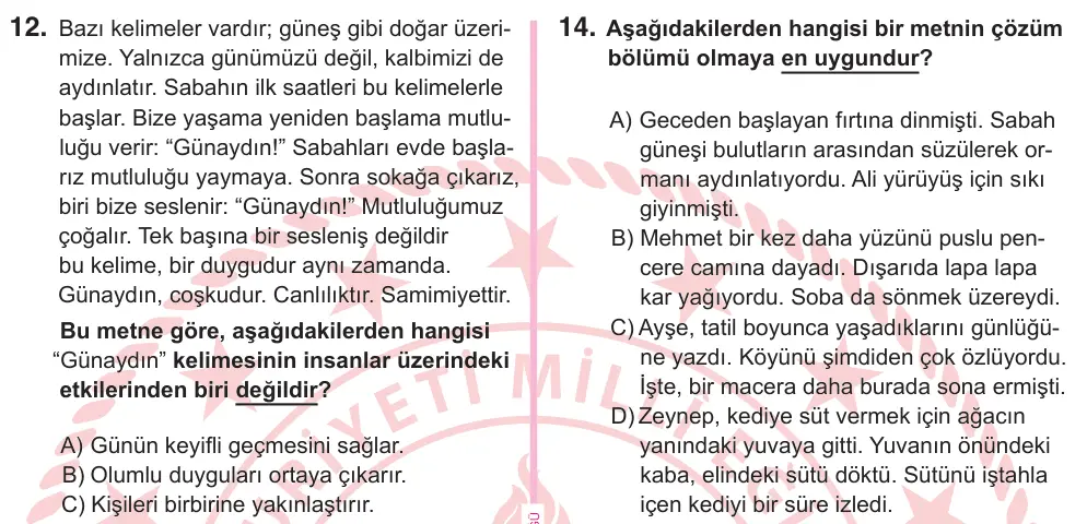 5. Sınıf Türkçe 2026 İOKBS Bursluluk Sınavı 14. Soru görseli