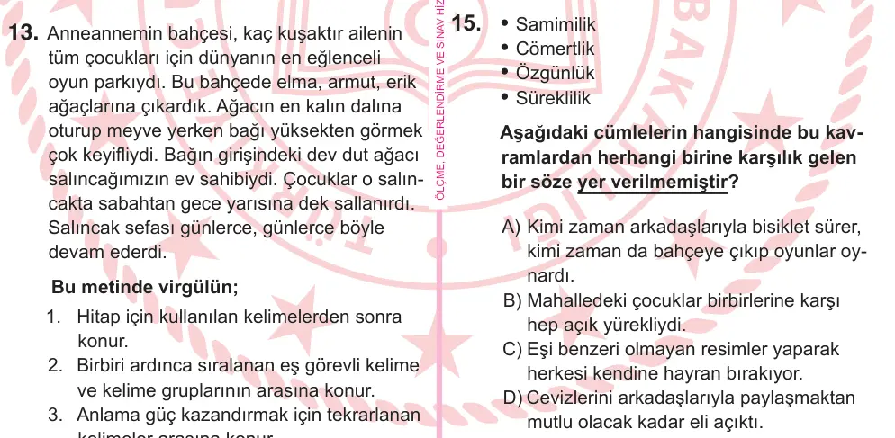 5. Sınıf Türkçe 2026 İOKBS Bursluluk Sınavı 15. Soru görseli