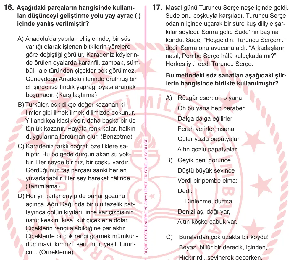 5. Sınıf Türkçe 2026 İOKBS Bursluluk Sınavı 16. Soru görseli