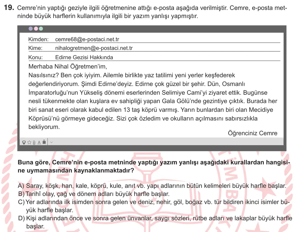 5. Sınıf Türkçe 2026 İOKBS Bursluluk Sınavı 19. Soru görseli