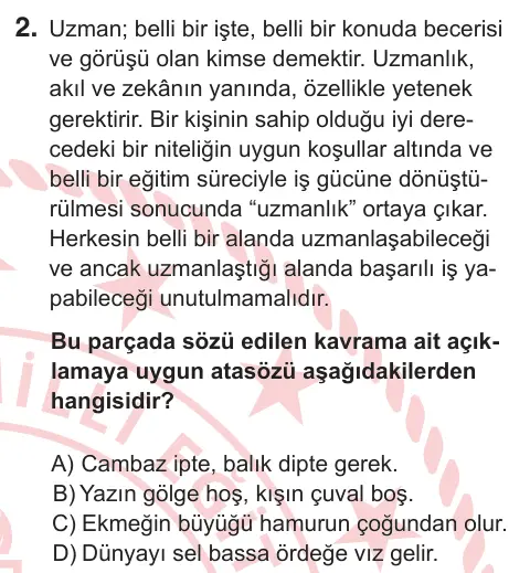 5. Sınıf Türkçe 2026 İOKBS Bursluluk Sınavı 2. Soru görseli