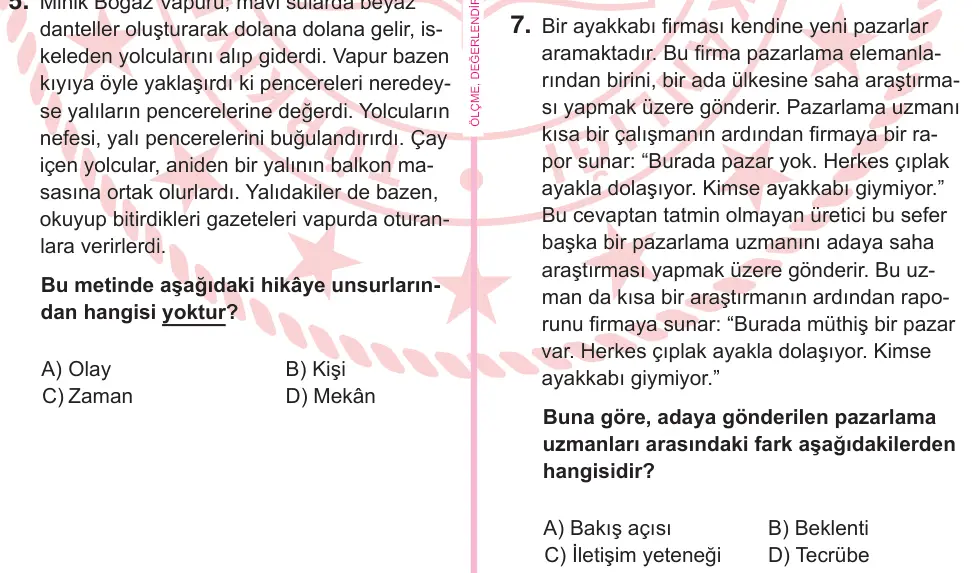 5. Sınıf Türkçe 2026 İOKBS Bursluluk Sınavı 7. Soru görseli