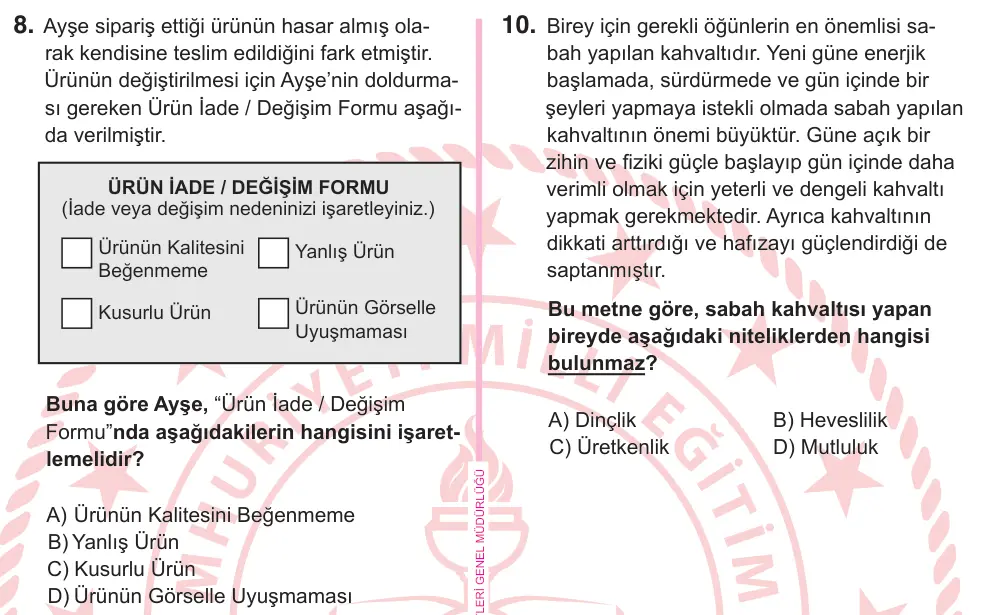 5. Sınıf Türkçe 2026 İOKBS Bursluluk Sınavı 8. Soru görseli