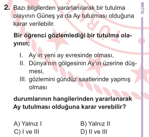 6. Sınıf Fen Bilimleri 2026 İOKBS Bursluluk Sınavı 2. Soru görseli