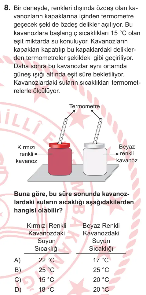 6. Sınıf Fen Bilimleri 2026 İOKBS Bursluluk Sınavı 8. Soru görseli