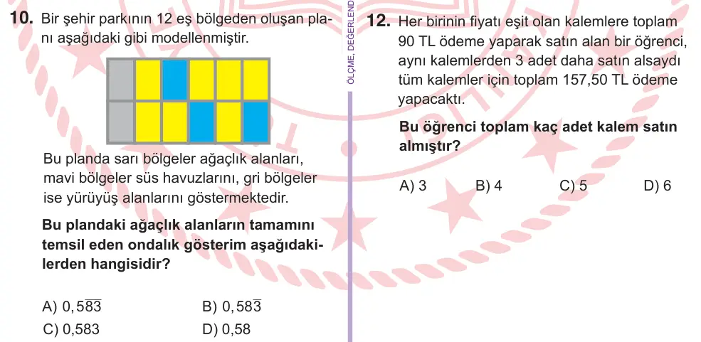 6. Sınıf Matematik 2026 İOKBS Bursluluk Sınavı 10. Soru görseli